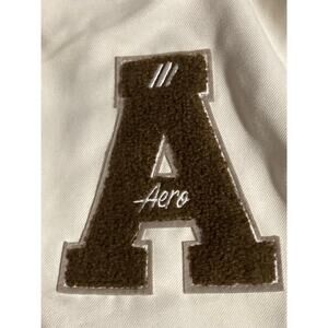 Aéropostale Men's Varsity Jacket XL Beige Cream Sherpa Lined Full Snap